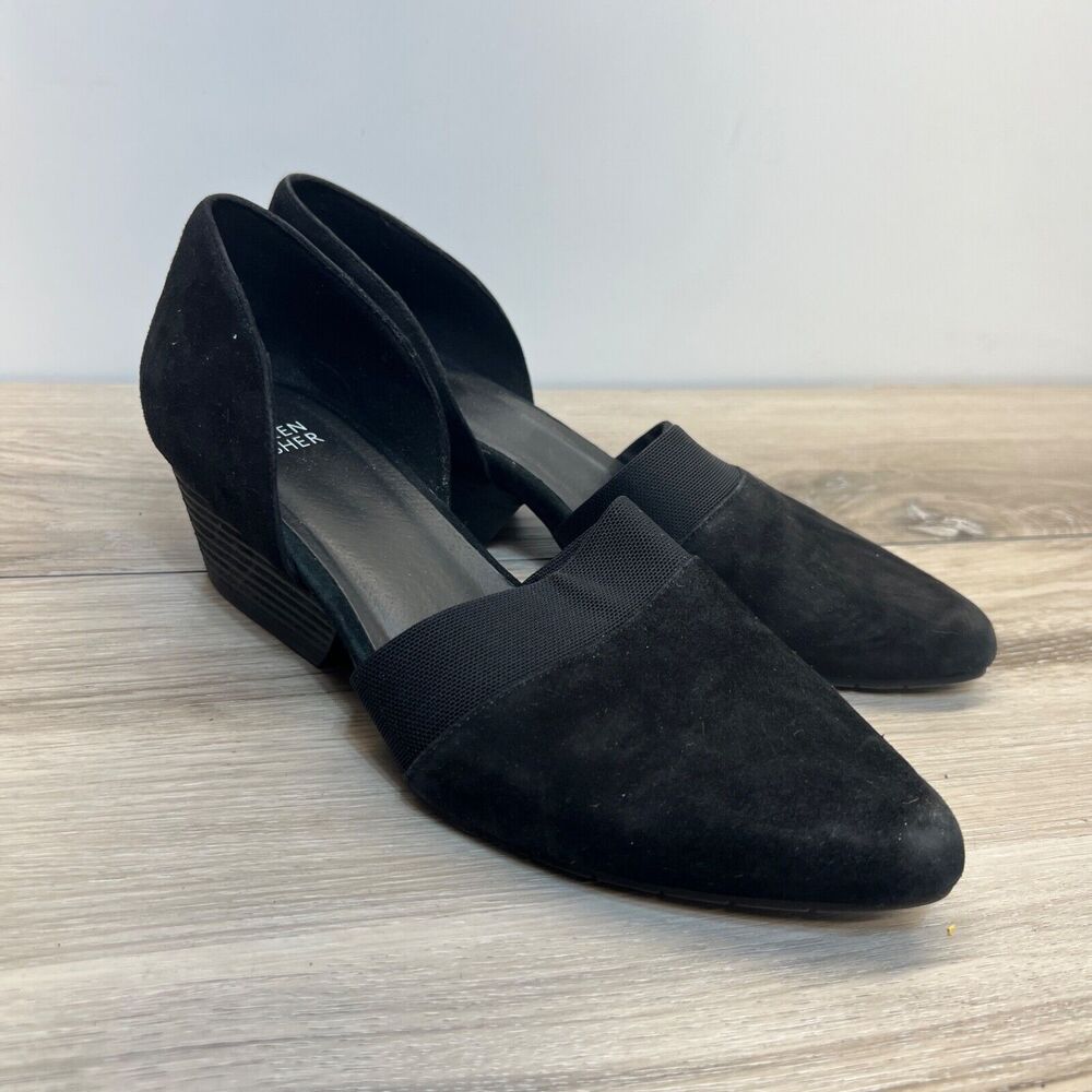 Eileen Fisher Black Suede Pointed Hilly Wedge D'Orsay Flats